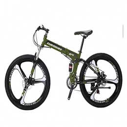HUAQINEI Bicicleta HUAQINEI Bicicleta G4 Bicicleta de montaña de 21 velocidades, Marco de Acero Bicicleta Plegable de Doble Choque con Grupo de Ruedas de 26 Pulgadas y 3 radios, Verde