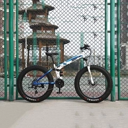 KRXLL Bicicletas de montaña plegables KRXLL Bicicletas de montaña Bicicleta Plegable de Cola Suave de Acero con Alto Contenido de Carbono Asiento Ajustable para Bicicleta Todoterreno Absorción de Doble Choque-Blanco Azul
