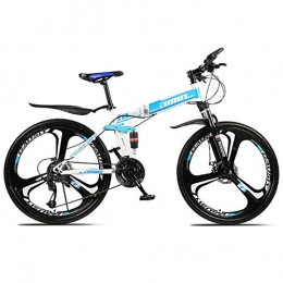 KUKU Bicicletas de montaña plegables KUKU Bicicleta De Montaña Plegable De 21 Velocidades, Bicicleta De Montaña De Acero con Alto Contenido De Carbono De 26 Pulgadas, Adecuada para Entusiastas De Los Deportes Y El Ciclismo, White Blue