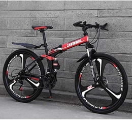 Las bicicletas de montaña bicicleta plegable, suspensión de 26 pulgadas de 24 velocidades doble freno de disco completo antideslizante, estructura ligera de aluminio, Suspensión Tenedor, Rojo, B MAMIN