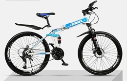Unknow Bicicletas De Montaña Plegables,Freno De Doble Disco De 26"Y 24 Velocidades,Suspensión Antideslizante,Cuadro De Acero con Alto Contenido De Carbono -(Rueda De Radios) -Azul