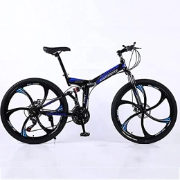 UYHF Bicicletas de montaña plegables UYHF Bici de montaña Plegable de 6 radios 21 / 24 / 27 / 30 Ligera Velocidad de la Rueda 26 Pulgadas Suspensión de Doble Freno de Disco Completo Antideslizante blue-27 Speed