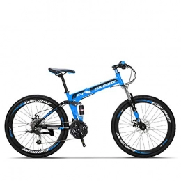 W&TT 26 Pulgadas Plegable Bicicleta de montaña 21/27 velocidades Frenos de Disco Doble Amortiguador de la Bicicleta de Alto Carbono Suave Cola Adultos Bicicleta,Blue,27speed