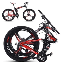 Waqihreu Bicicletas de montaña plegables Waqihreu Bicicleta Bicicletas de montaña de 26 Pulgadas Bicicleta Plegable, Stone Mountain Bicicleta Plegable de 3 radios de 24 / 27 velocidades Ligera, Rojo Brillante (Rojo, 24 velocidades)