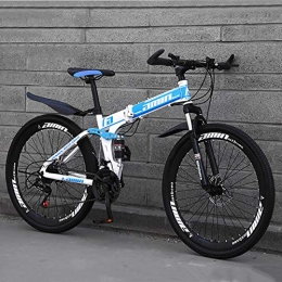 XUELIAIKEE Bicicletas de montaña plegables XUELIAIKEE Bicicleta De Montaña para La Juventud Adulto, Acero Al Carbono 27 Velocidad Bicicleta De Montaña Rueda De Radios Suspensión Dual Bicicleta Plegable Engranajes Bicicletas-Azul. 24 Inches