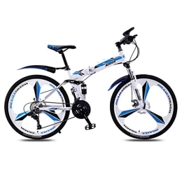 ZKHD Bicicletas de montaña plegables ZKHD 24 / 26 Pulgadas 3-Rueda 30 Velocidad De Absorción De Choque Dual Portable Montaña Plegable De Velocidad Variable Través De La Bici País, White Blue, 26 Inch