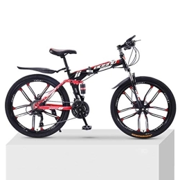 ZKHD Bicicleta ZKHD 24 Velocidades 10-Cuchillo De Bicicleta De Montaña Rueda De Bicicleta De Adulto Plegable Doble Amortiguador Todoterreno Unisex De Velocidad Variable Bicicleta, Black Red, 26 Inch