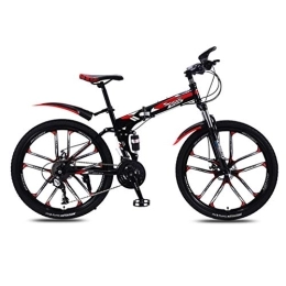ZKHD Bicicletas de montaña plegables ZKHD 26 Pulgadas 10 Rueda De Corte 30 De Doble Velocidad Amortiguador Través De La Bici País Portátil Montaña Plegable De Velocidad Variable, Black Red, 26 Inch