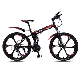 ZKHD Bicicletas de montaña plegables ZKHD 26 Pulgadas 6 Rueda De Cuchillas 21 Velocidad De Absorción De Choque Dual Portable Montaña Plegable De Velocidad Variable Través De La Bici País, Black Red, 26 Inch