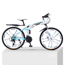 ZKHD Bicicleta ZKHD De 27 Velocidades 10-Cuchillo De Ruedas De Bicicleta De Montaña Bicicleta De Adulto Plegable Doble Amortiguador Fuera De Carretera Bicicleta Unisex De Velocidad Variable, White Blue, 24 Inch