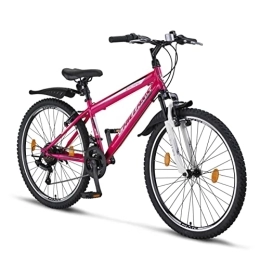 Chillaxx Bicicleta Chillaxx Bike Escape - Bicicleta de montaña prémium en bicicleta de 24 y 26 pulgadas para niñas, jóvenes, hombres y mujeres, cambio de 21 velocidades (24 pulgadas, freno en V de color rosa y blanco)