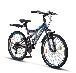 Chillaxx Bicicleta Chillaxx Bike Falcon Premium - Bicicleta de montaña de 24 y 26 pulgadas, para niños, niñas, mujeres y hombres, cambio de 21 velocidades, suspensión completa (24 pulgadas, freno en V negro-azul)