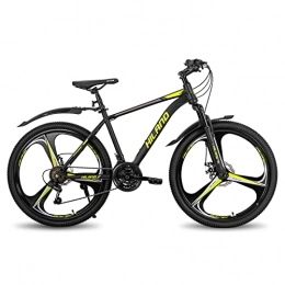 STITCH Bicicleta Hiland - Bicicleta de montaña de 26 / 27, 5 pulgadas, con marco de acero, freno de disco, horquilla de suspensión, bicicleta urbana, color negro y amarillo