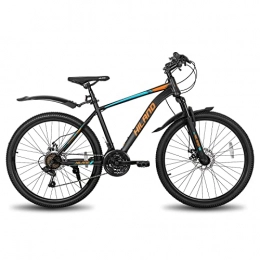 STITCH Bicicleta Hiland - Bicicleta de montaña de 26 / 27, 5 pulgadas, con marco de acero, freno de disco, horquilla de suspensión, para ciudad, color negro y naranja