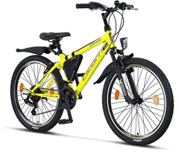 Licorne Bike Bicicleta Licorne Bike Premium - Bicicleta de montaña para niña, niño, hombre y mujer, cambios Shimano de 21 velocidades, Unisex adulto, amarillo / negro, 24