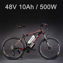 SMLRO Electric Mountain Bike 26" 48V Lithium Battery Aluminum Alloy Electric Bicycle, 27 Speed Electric Bike, MTB / Mountain Bike, adopt Oil Disc Brakes (10Ah Black Red)