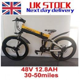 Generic Electric Mountain Bike Black / Yellow 48V12.8AH 500W Electric Folding Bike 26 '' Ebike 27 Speed for adult