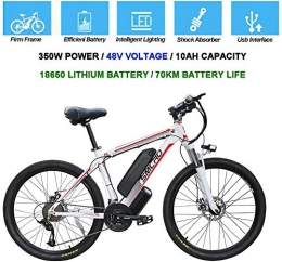 Electric Bicycles for Adults, 360W Aluminum Alloy Ebike Bicycle Removable 48V/ with 10Ah Lithium-Ion Battery Mountain Bike/Smart Mountain Bike (White Red,26inx17in)