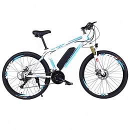 TGHY Electric Mountain Bike Electric Bike for Adult 26" 250W Mens Mountain Bike with Pedal Assist Removable 36V 8Ah Lithium-Ion Battery 21-Speed All Terrain E-Bike for Outdoor Cycling Travel Work Out, White & Blue