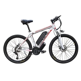Generic Electric Mountain Bike Electric Bike, SMLRO C6 26 Inch, Mountain / Commute Bike Integrated Wheel, IP54 Waterproof, 500w, With Removable Bigger Battery 48v 16ah Lithium Battery, Shimano 21 Speed E-bike (Red / white)