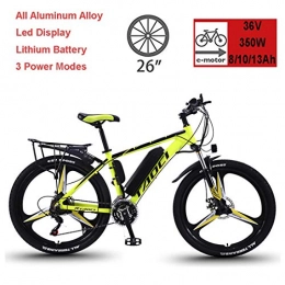 GJNWRQCY Electric Mountain Bike Electric Bikes for Adult, Magnesium Alloy Ebikes Bicycles All Terrain, 26" 36V 350W Removable Lithium-Ion Battery Mountain Ebike, for Mens Outdoor Cycling Travel Work Out And Commuting, Yellow, 8AH
