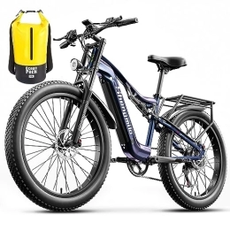Shengmilo Electric Mountain Bike Electric Pedal Assisted Bike with Total Suspension for Adults, 26" x 3.0 Fat Tire, Shimano 7vel, Removable Battery 48V 17.5Ah, Electric Mountain Bike 26 inch Adult Universal