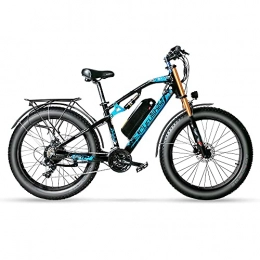 Extrbici Electric Mountain Bike Extrbici Full Suspension Mountain Snow Men's Electric Bike 48V 17AH Lithium Battery 26'' Fat Tires 21 Speed XF900 (blue)