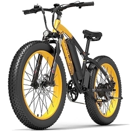 TIGUOWISH Electric Mountain Bike GOGOBEST Fat Tire Electric Bike GF600 48V 13AH 26" Electric Mountain Bike Dirt Ebike for Adults Shimano 7-Speed 3 Riding Modes Black&Yellow