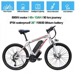 Hyuhome Electric Mountain Bike Hyuhome Electric Bicycles for Adults, Ip54 Waterproof 500W 1000W Aluminum Alloy Ebike Bicycle Removable 48V / 13Ah Lithium-Ion Battery Mountain Bike / Commute Ebike, white red, 500W