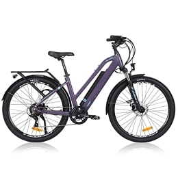Hyuhome Electric Mountain Bike Hyuhome Electric Bikes for Adult Mens Women, 27.5" E-MTB Bicycles Full Terrain 36V 12.5Ah Mountain Ebikes, BAFANG Motor Shimano 7-Speed Double Disc Brakes for Outdoor Commuter (Purple, 820L)