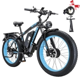 BeWell Electric Mountain Bike Keteles K800 E-bikes-for-Men 26 Inch Fat-Tyre-Electric-Bike with Dual-Motors 23Ah Removable Battery Max 100KM 21-Speeds Electric-Bicycle for Mountain Beach Snow Commuting (Blue)