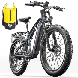 VLFINA Electric Mountain Bike MX05 Adult Electric Mountain Bike, BAFANG Motor 48V17.5AH Long Life Battery, 26" Fat Tires Full Suspension Ebike