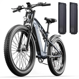 Vikzche Q Bike MX05 Electric Bike for adult, Mountain Bike, 48V*17.5Ah removable Lithium Battery, Full suspension Electric Bicycles, Dual hydraulic disc brakes 26 * 3.0 inch Fat Tire (add an extra battery)