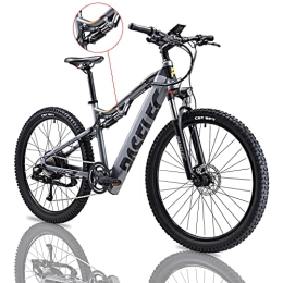 Paselec Electric Mountain Bike PASELEC Electric Mountain Bikes for Adults 27.5'' Electric Bicycle Hydraulic Brake 48V 13ah Ebike with 65N·m Torque Moped Cycle Full Suspension E-MTB, Professional 9-Speed Gears for men women (GREY-2)