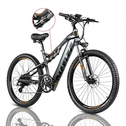 Paselec Electric Mountain Bike PASELEC Electric Mountain Bikes for Adults 27.5'' Electric Bicycle, Hydraulic Brakes, 500W 48V 13ah Ebike with Moped Cycle, Full Suspension E-MTB, Professional 9-Speed Gears for adult (GREY)