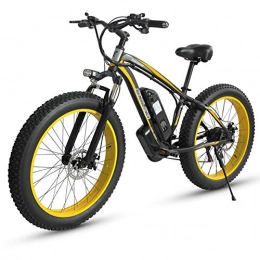 PHASFBJ Electric Mountain Bike PHASFBJ Fat Tire Electric Bike, 1000W Powerful Electric Bicycle Beach Snow Bicycle 26 inch Fat Tire Ebike Electric Mountain Bicycle 15AH Lithium Battery 21 Speed for Adult, Yellow, Ordinary brake