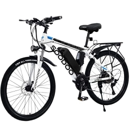 SOODOO Electric Mountain Bike SOODOO Electric Bike 26'' for Adults, Electric Mountain Bicycle with Rechargeable and Removable 36V 13AH Lithium-Ion Battery, Mountain Ebikes with 27 Speed Transmission Gears, MTB for Men Women-White