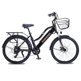 WMLD Electric Mountain Bike Women Mountain Electric Bike with Basket 36V 350W 26 Inch Electric Bicycle Aluminum Alloy Electric Bike (Color : Black, Number of speeds : 7)