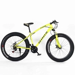 GJZM Bike GJZM Teens Mountain Bikes, 21-Speed 24 Inch Fat Tire Bicycle, High-carbon Steel Frame Hardtail Mountain Bike with Dual Disc Brake, Yellow, 5 Spoke