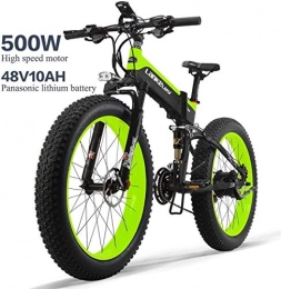 ANDA Electric Bike 26In Tire 500W Motor 48V 10AH Removable Large Capacity Battery Lithium 30Km/H E-Bikes   Snow MTB Folding Portable Electric Bicycle 27 Speed Gear Shimano Shifting System,Green
