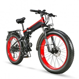 HMEI Bike HMEI Electric Bikes for Adults Folding Electric Bikes for Adults 26 Inch Fat Tire 27 Speed Mountain Ebike 1000W Electric Bicycle with 48V 12.8ah Removable Battery (Color : Black Red)