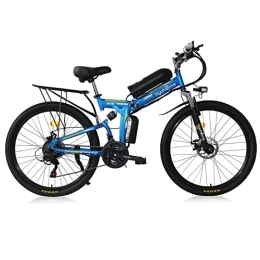 Hyuhome Folding Electric Mountain Bike Hyuhome Ebikes for Adults, Folding Electric Bike MTB Dirtbike, 26" 36V 10Ah IP54 Waterproof Design, Easy Storage Foldable Electric Bycicles for Men(blue-02)