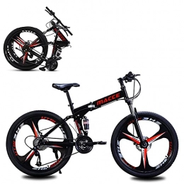 SHUI Folding Mountain Bike 26 Inch Folding Mountain Bike, 21 / 24 / 27 Speed MTB, 3-Spoke Anti-Slip Bicycle, Magnesium-Aluminum Alloy Wind Breaking Wheel, Suitable for People With a Height of 160- Black-21sp