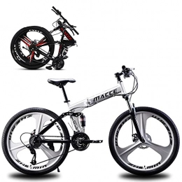 SHUI Folding Mountain Bike 26 Inch Folding Mountain Bike, 21 / 24 / 27 Speed MTB, 3-Spoke Anti-Slip Bicycle, Magnesium-Aluminum Alloy Wind Breaking Wheel, Suitable for People With a Height of 160- White-24sp