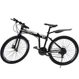 Mgorgeous Bike 26 Inch Folding Mountain Bike 21 Speeds - Adult Mountain Bike Disc Brake Full Suspension MTB Bike Carbon Steel Frame 120kg Load Height Adjustable for Mens, Black (Folding Size :95*35*100cm)