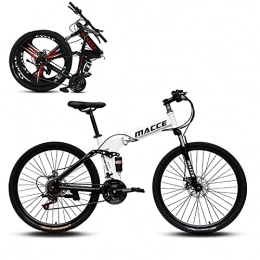 SHUI Folding Mountain Bike 26 Inch Folding Mountain Bikes, 21 / 24 / 27 Speed MTB, High Carbon Steel Shock-absorbing Folding Frame, Quickly Fold, Easy To Put In the Trunk of the Car, and Enjoy the White-21sp