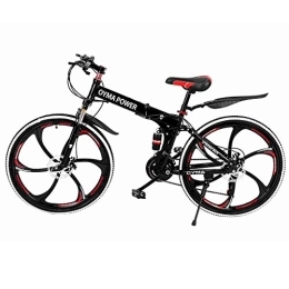 Generic Folding Mountain Bike 26 inch Folding Mountain Bikes with 21 Speed, Non-Slip Adults Mountain Bike for Men and Women, High-Carbon Steel Mountain Bicycle with Double Disc Brakes and Mountain Bike with Brakes (Red, One Size)