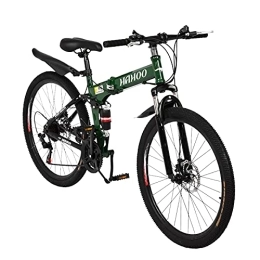 Generic Folding Mountain Bike 26 inch Folding Mountain Bikes with 21 Speed, Non-Slip Adults Mountain Bike High-Carbon Steel Mountain Bicycle with Double Disc Brakes and Full SuspensionUS Stock Bicycle Women (Green, One Size)