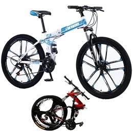 Generic Bike 26inch Portable Folding Mountain Bike Adult Folding Bikes with 21 / 24 / 27 / 30 Speeds Drivetrain Dual Disc-Brake High Carbon Steel Frame MTB Bicycle for Men Women, Blue / 10, 30