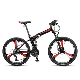 LLF Folding Mountain Bike 27 Speed Folding Mountain Bicycle Bike 26-Inch Bicycles Dual Disc Brakes, Portable Light Foldable Shock Absorber Mountain Bike (Color : Red)